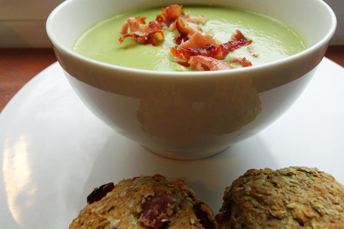Courgette Scones with Vegetable and Bacon Soup